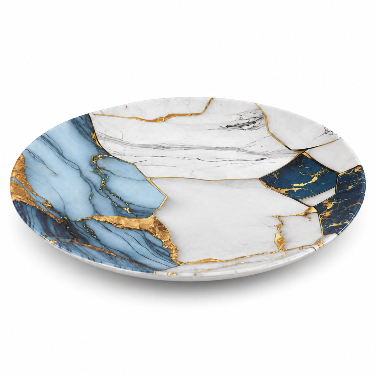 Blue and White Marble Print Double Glazed Melamine Rice Plate | Dinner Plate