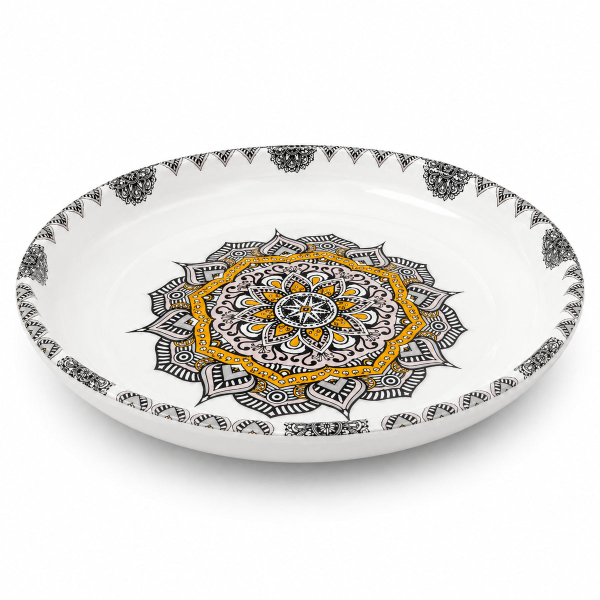 Ornate Geometric Motifs Design Double Glazed Melamine Deep Plate