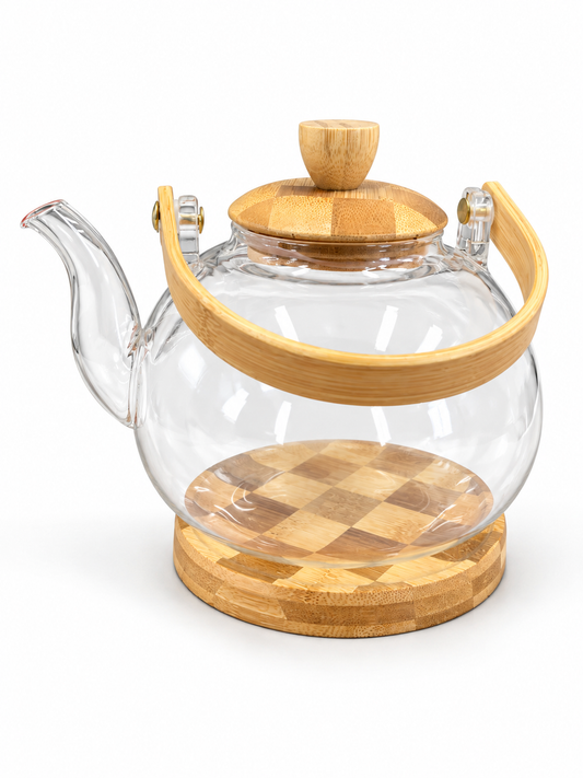 Glass Kettle Wood Handle And Base Tdl - Image 1