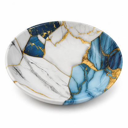 Blue and White Marble Print Double Glazed Melamine Deep Plate