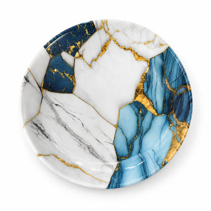 Blue and White Marble Print Double Glazed Melamine Deep Plate
