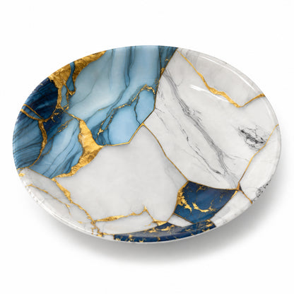 Blue and White Marble Print Double Glazed Melamine Quarter Plate