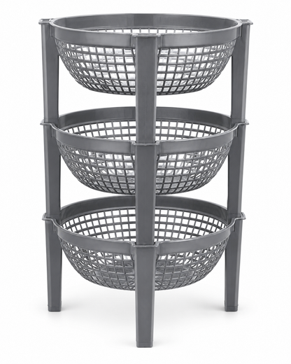 Plastic 3-Tier Vegetables Onion Storage Rack Baskets Shelves Organizer Round Baskets Drying Rack