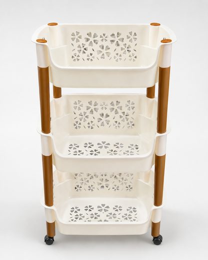 Fruit and Vegetable Storage Rack, with Wheels for Onions and Potatoes | Rotatable | 3 Layer Plastic