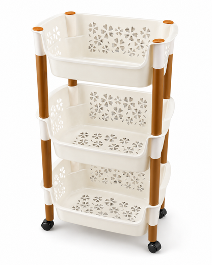 Fruit and Vegetable Storage Rack, with Wheels for Onions and Potatoes | Rotatable | 3 Layer Plastic